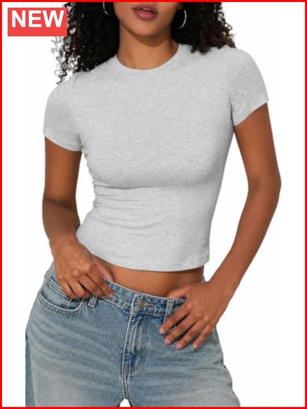 PrettyGuide Women's Cotton Baby Tee Short Sleeve Crewneck Slim Fit Crop Top